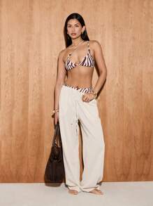 AiiRZ One Shoulder Bikini Set With Ruched Bottoms Animal Print - Multicolor - View 4