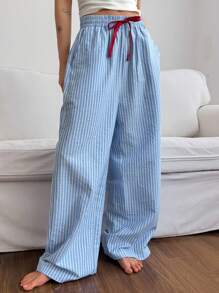 DAZY Striped Loose Drawstring Waist Pajama Cozy Pants, Fall - Blue - View 4