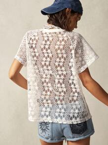 Bohemela 波西米亚风夏季海滩音乐节圆领短袖星星蕾丝拼接宽松女士 T 恤