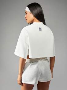MISSGUIDED 超大裁剪T恤运动表现上衣模拟领半袖街装家居服锻炼休闲夏季春季 - 白色 - 查看 2