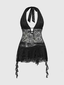 ROMWE Grunge Punk 大码蕾丝透视露背吊带性感连衣裙