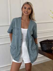 DAZY 1 件女式短袖 V 领牛仔夹克和外套