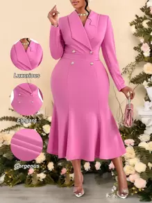 Maweii 女士时尚优雅女士双排扣西装领连衣裙长款女士服装、正式女士连衣裙、商务休闲 - 粉色 - 查看 1