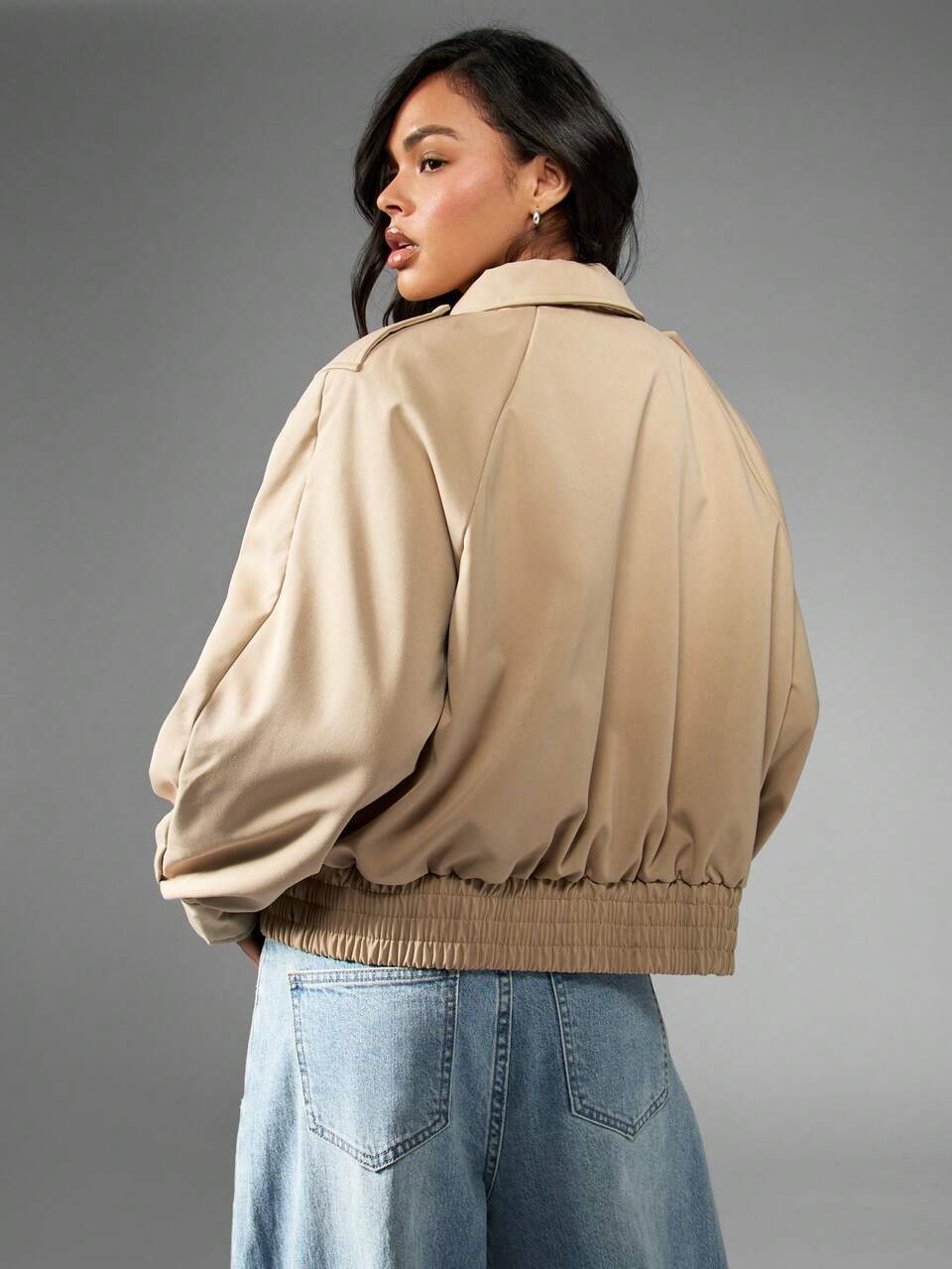 MISSGUIDED Oversized Military Bomber Twill Winter Coat