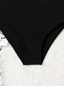 SHEIN Teen Girl Palm Tree Print Scoop Neck Tankini Swimwear, Casual