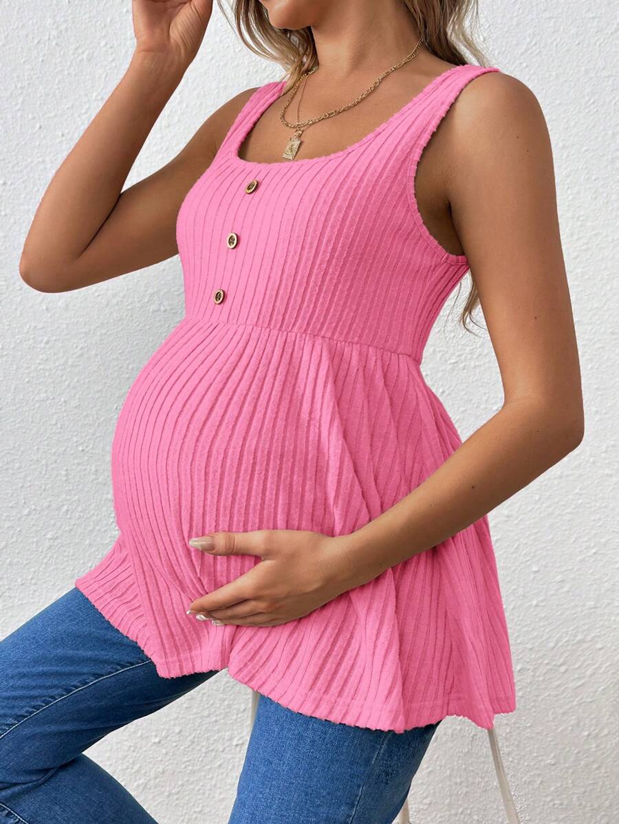 SHEIN Women Casual Strap Scoop Neck Long Maternity Camisole - Hot Pink - View 1