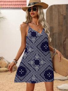 SHEIN LUNE Women Casual Print Mini Dress, Suitable For Spring & Summer - Multicolor - View 3