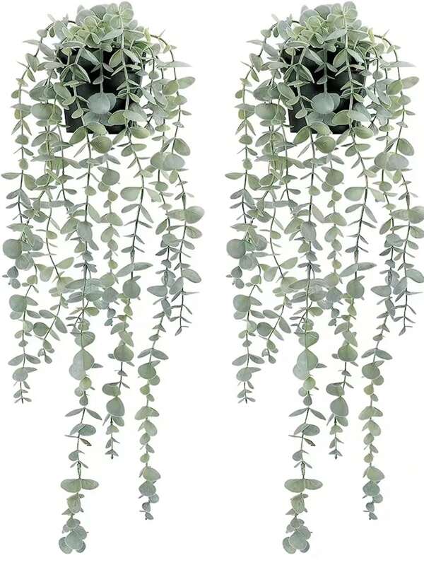 SHEIN 1pc Artificial Hanging Plant Eucalyptus Leaves Fake Potted Plant, Valentine Day, Gift