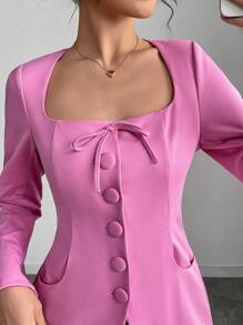 Modelyn Bộ đồ vest và váy công sở màu trơn thanh lịch cho nữ - Màu Hồng Tươi - Xem 6