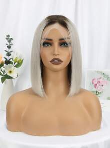 渐变银色蕾丝前假发 10-12 英寸短波波头真人发假发 13x4 透明蕾丝波波头假发女士