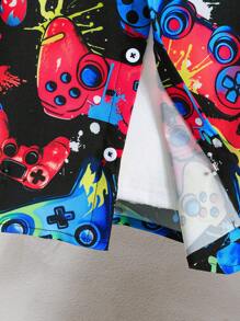 2pcs Young Boy Funny Cool Versatile Polo Collar Shirt With Shorts Summer Outfit - Multicolor - View 3