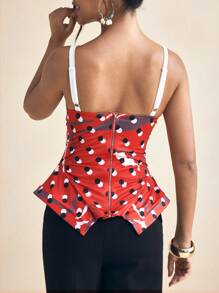 SHAQUITA GARCIA 女士红色对比圆点印花细肩带印花无袖上衣 - 彩色 - 查看 2