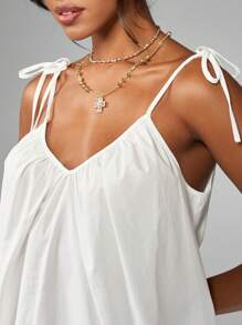 MISSGUIDED Smock Mini Dress Summer Tie Shoulder Loose Flowy Beach Vacation Resort Cotton Shift Sundress Spring Festival Boho Holiday Loungewear - White - View 5