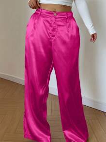 POPSWAY Sheen Solid Seamless Side Pocket Straight Leg Pants, Women Summer Outfits Fall Cloth For Women - Hot Pink - View 4