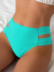 SHEIN Swim Quần bơi bikini màu trơn đi biển mùa hè cho nữ - màu xanh lá - Xem 7