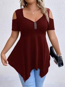 Camiseta casual de unicolor con hombros descubiertos, de moda para el verano, tallas grandes