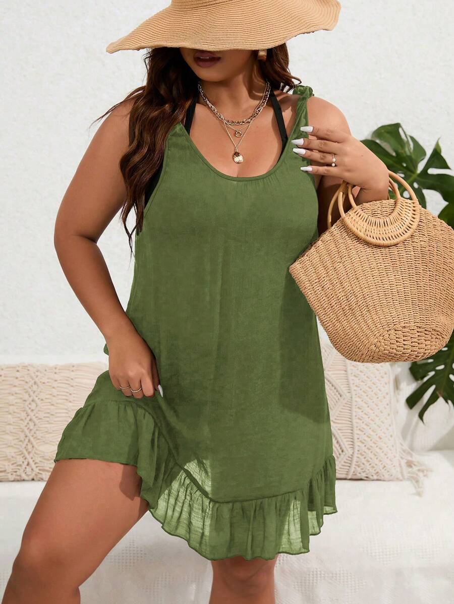 Swim Lushoire Túnica de playa holgada sin mangas de unicolor para mujer de talla grande