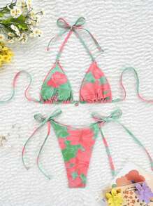 Vacation Beach Random Floral Print Bikini Swimwear For Summer - Multicolor - View 2