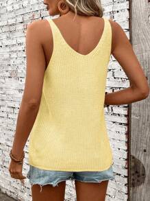 Breezaya Women Sleeveless Solid Color Casual Knit Sweater Top - Yellow - View 2