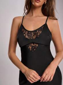 SHEIN BAE Women's Solid Color Spaghetti Strap Dress, Simple And Fashionable, Suitable For Summer - Black - View 3