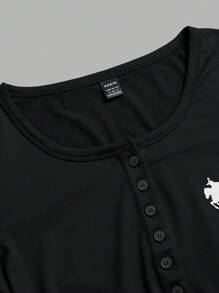 SHEIN EZwear Two-Piece Set Horse Pattern Knitted Long Sleeve T-Shirt, Suitable For Spring And Summer Autumn And Winter