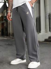 Manfinity Homme Plus Size Men's Contrast Color Patchwork Drawstring Waist Pants