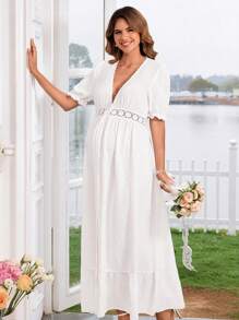 SHEIN Elegant White Comfort Maxi Maternity Dress - White - View 5