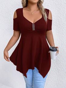 Camiseta casual de unicolor con hombros descubiertos, de moda para el verano, tallas grandes