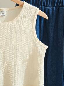 2pcs Tween Girl Cute Girl Fashion Tasseled Sleeveless Top & Denim Shorts Set, Suitable For Beach Vacation, Spring/Summer - Multicolor - View 6