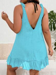 Swim Vcay 1pc Plus Size Women Solid Color Sleeveless Loose A-Line Beach Cover Up For Summer Beach Vacation