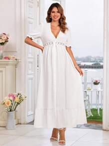 SHEIN Elegant White Comfort Maxi Maternity Dress - White - View 3