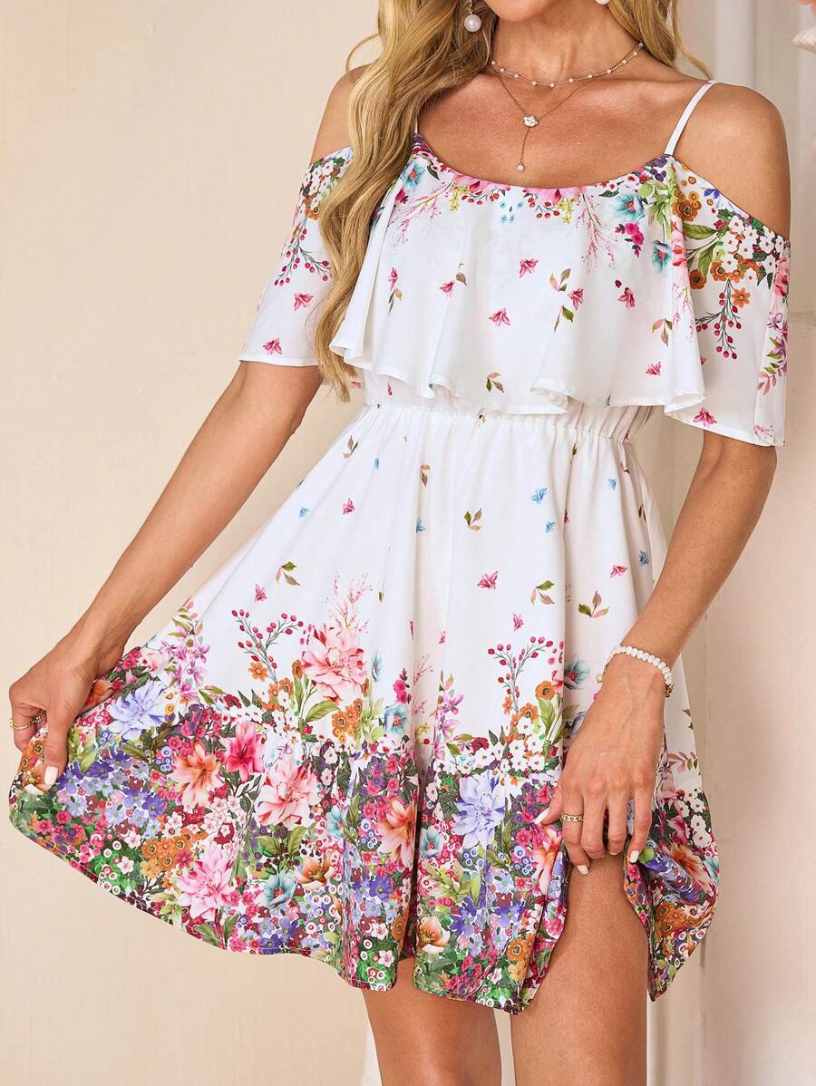 SHEIN Clasi 大码女式优雅荷叶边度假连衣裙 - 彩色 - 查看 1