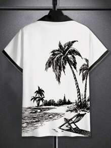 Manfinity RSRT 男士热带印花短袖休闲衬衫 - 白色 - 查看 2