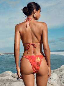 Opulessa Women's Vacation Tie-Dye Sexy Halter Tie-Up Bikini Top For Summer Beach Vacation