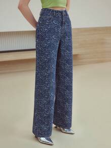 MOTF STUDIO JACQUARD STRAIGHT LEG JEANS - Blue - View 7