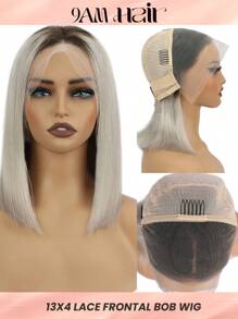 渐变银色蕾丝前假发 10-12 英寸短波波头真人发假发 13x4 透明蕾丝波波头假发女士