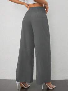 SHEIN PETITE Pantaloni a vita alta texture ampi casual di moda semplici da donna, adatti per la stagione back-to-school e per l'ufficio