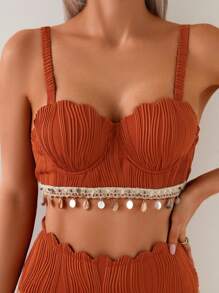 SHEIN Swim Women's Solid Color Strap Swimwear, High-Waisted Bikini Set For Summer Beach Vacation - White - View 4