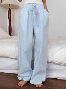 DAZY 可爱蝴蝶结图案全身印花宽松睡裤，秋季 - 淺藍色 - 查看 3