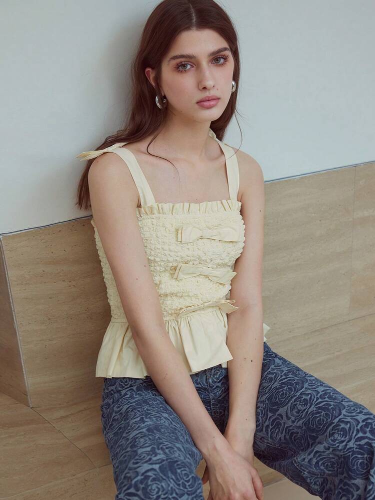 MOTF STUDIO リボンデコレーション テクスチャードタンクトップ