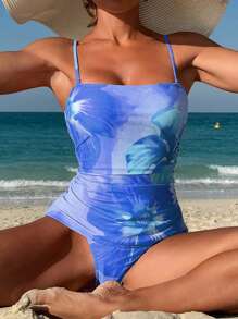 Swim Lushoire Sommer Neu Floral Muster Sexy Elegant Neckholder Soft Cup Tankini Zwei-Teiler Bademode mit abnehmbarem Träger für Frauen Strandoutfit