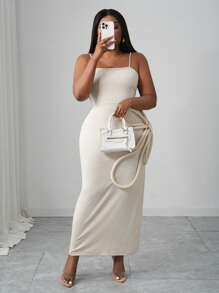 Slaydiva Abito bianco midi dalla vestibilità aderente, con applicazioni floreali, elegante, adatto a feste e appuntamenti, collezione primavera/estate 2025, taglie comode