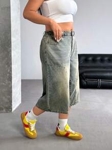 SHEIN ICON Vintage Distressed Loose Baggy 7/10 Length Jeans