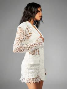 MISSGUIDED Luxury Crochet Lace Blazer Short Set Co-Ord Wedding Reception Bridal Shower Two Piece Evening Party Business Summer Formal Suit