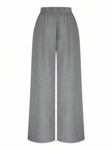 Calvaya Plus Size Women Button Decorated Waist Crossed Front Seam Long Wide Leg Casual Pants Fall Cloth For Women