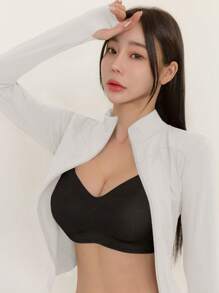 DAZY Women Solid Color Elastic Mock Neck Fitted Long Sleeve Jacket, Sportswear & Casual, Spring/Autumn - White - View 3