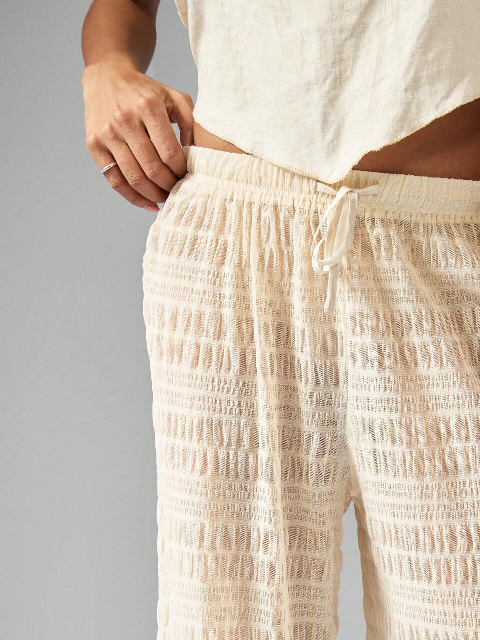 MISSGUIDED Pantalones Palazzo con cintura elástica y pierna ancha con cordón texturizado