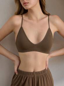 Ocili Leisure Seamless Ribbed Elastic Full-Coverage Bralette For Women No Padding