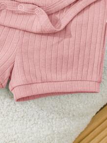 SHEIN Newborn Baby 2pcs/Set Soft Comfy Short Sleeve Bodysuit And Shorts Set - Baby Pink - View 5