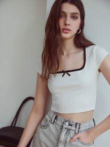 MOTF STUDIO 罗纹修身短款 T 恤 - 黑與白 - 查看 4